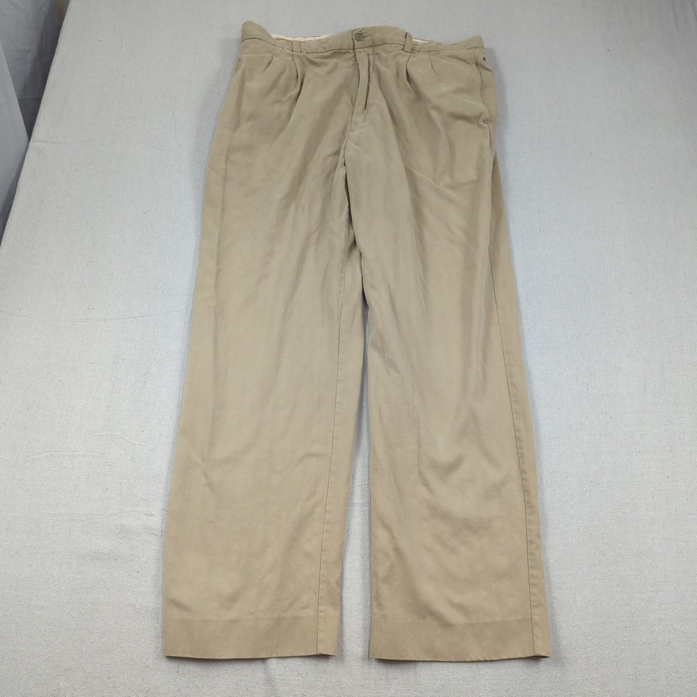 Tommy Bahama Pants Mens 36x32 Khaki Silk Casual Preppy Pleated